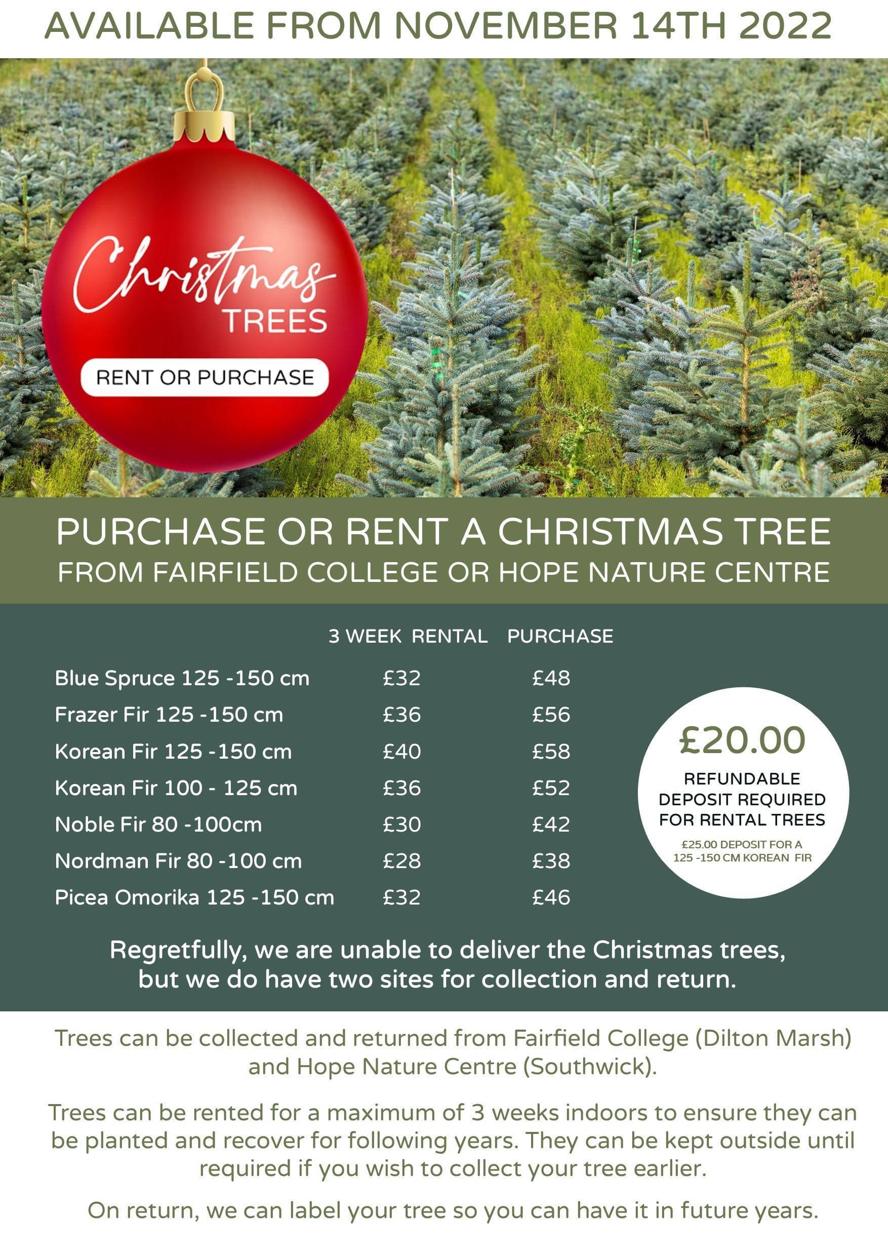 Buy or rent a Christmas tree from Hope Nature Centre this Christmas